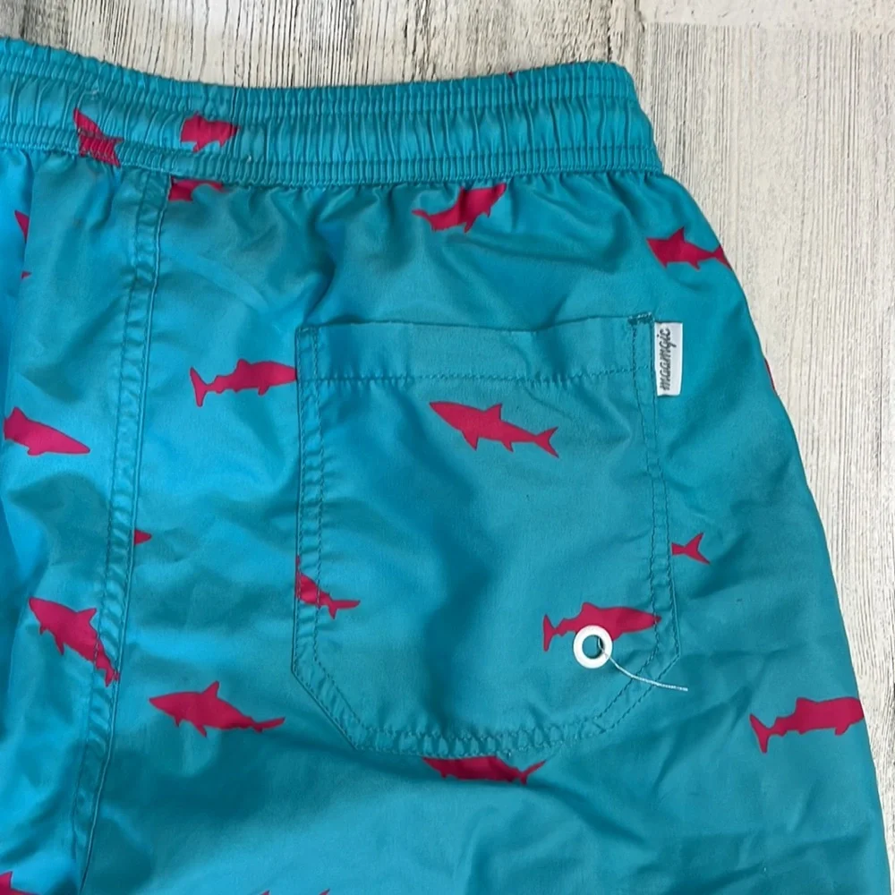 A2 - small blue swim shorts  pink sharks size S MAAMGIC